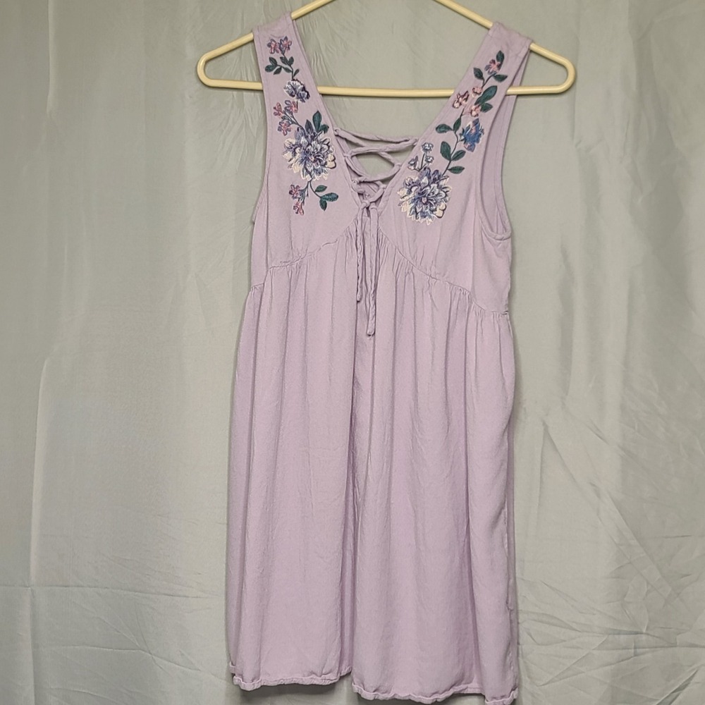 Aeropostale Tunic Top Womens XS Floral Lace Up Embroidered Y2K Mini Dress